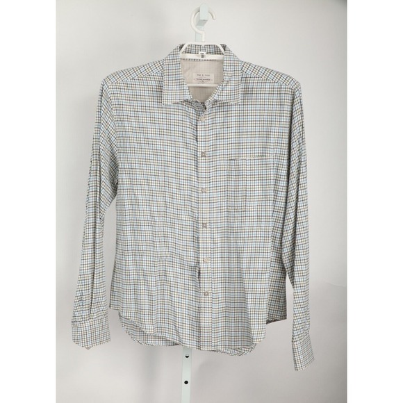 Rag & Bone Shirt Mens Extra Large Black Blue Green Tattersall Plaid Long Sleeves - Picture 1 of 9